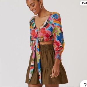 Farm Rio x Anthropologie Tie Front Crop Top